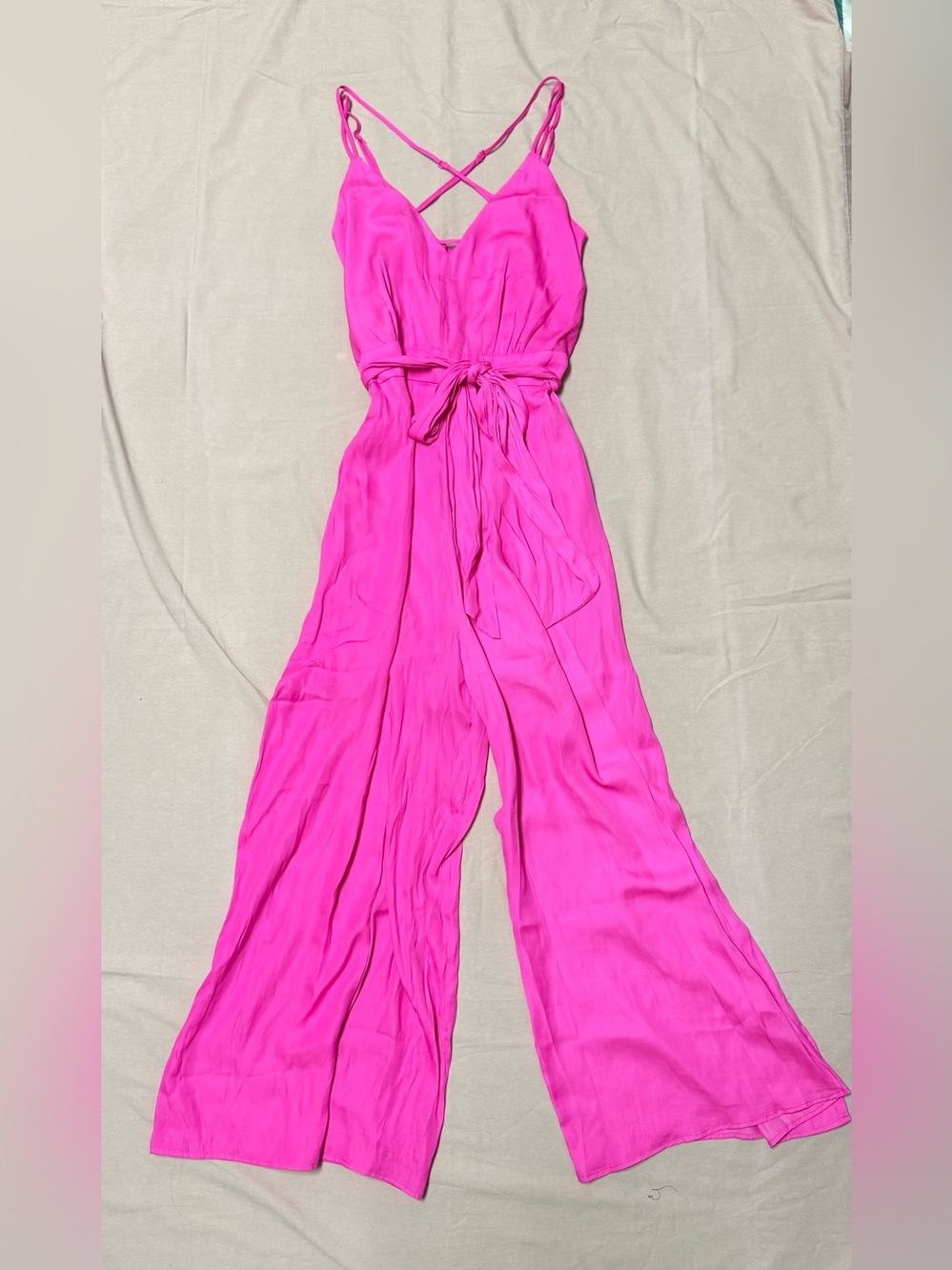 Skies Are Blue Fuchsia Wide-Leg Tie-Waist Jumpsuit